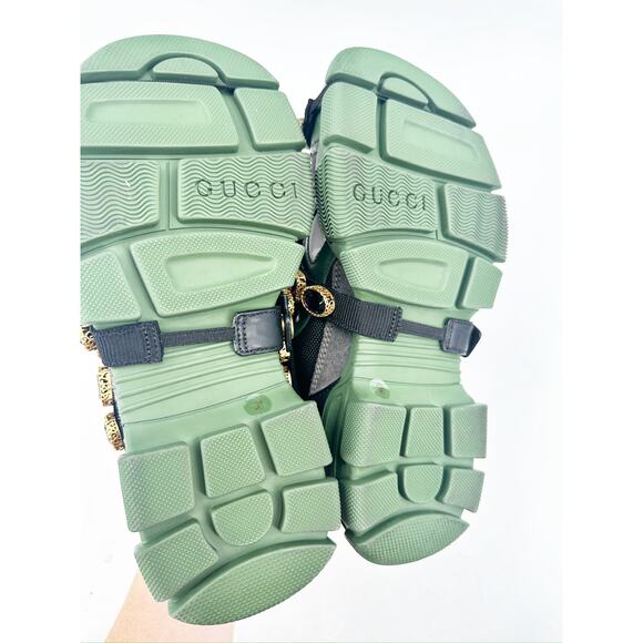 Gucci Flashtrek Chunky Green Gray Leather Crystal Embellished Sneakers Size 36 - Picture 6 of 9